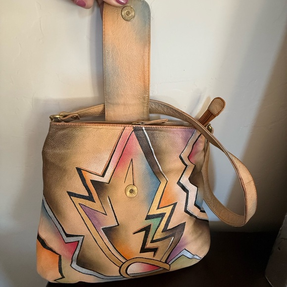 ZIMBELMANN Hand painted Leather Shoulder Bag Floral Purse Signed Z Logo 12x11x2” - Picture 3 of 16